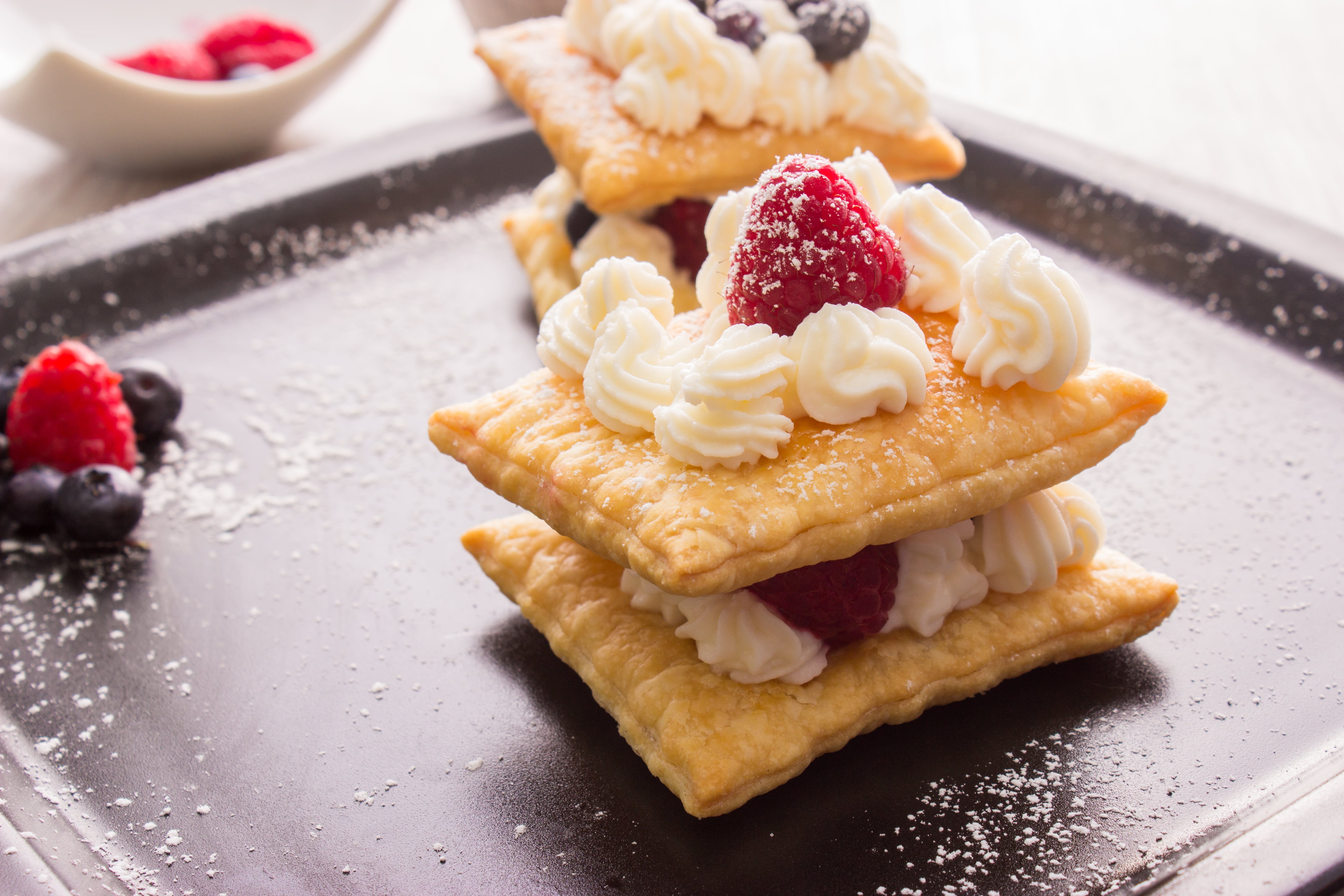 Millefeuille of ricotta and red fruits
